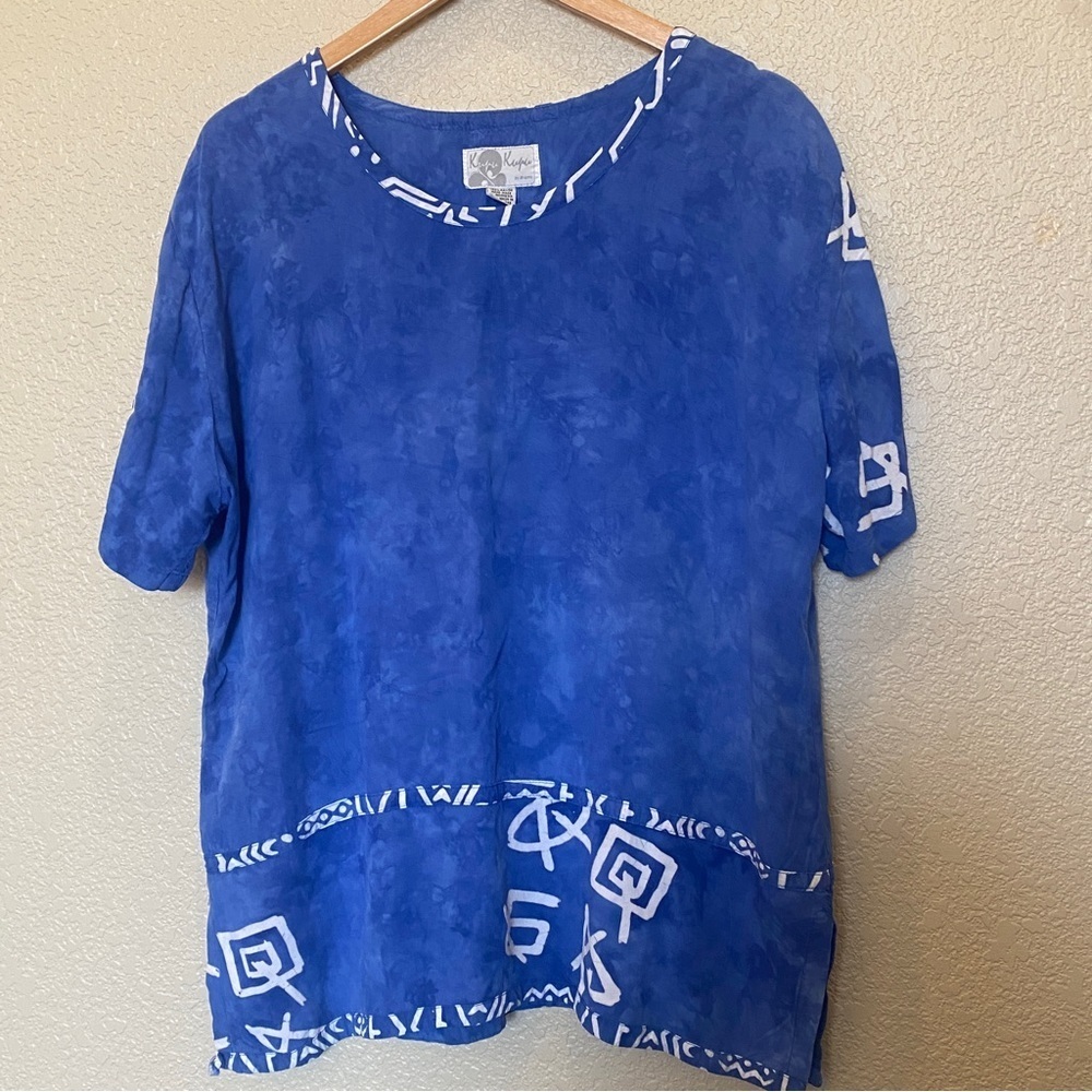 Vintage Anama blue white‎ blouse pull over boxy casual stone wash